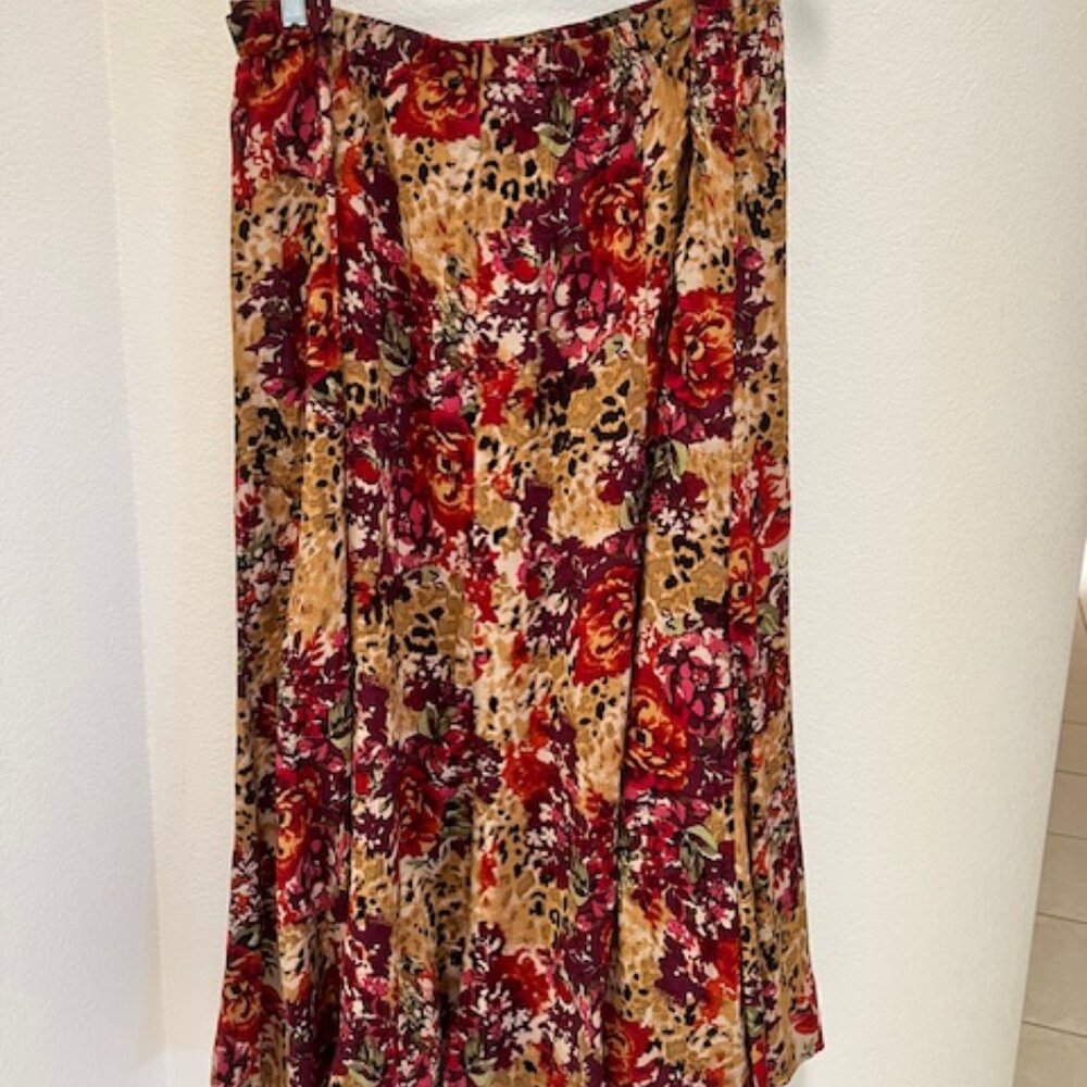 White Stag Womens Maxi Skirt Floral Print Pull On, Size 3X, Rayon Flowy Hem